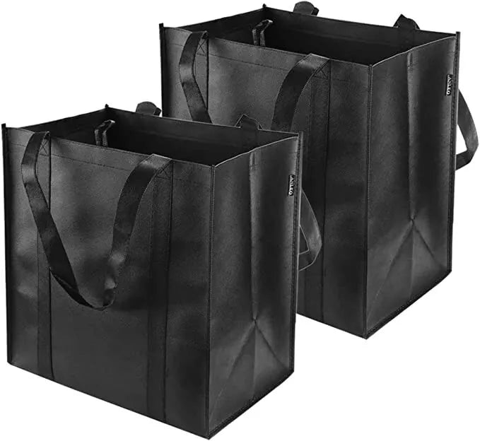 3 pack Reusable shopping bags large grocery tote strong black heavy duty bags